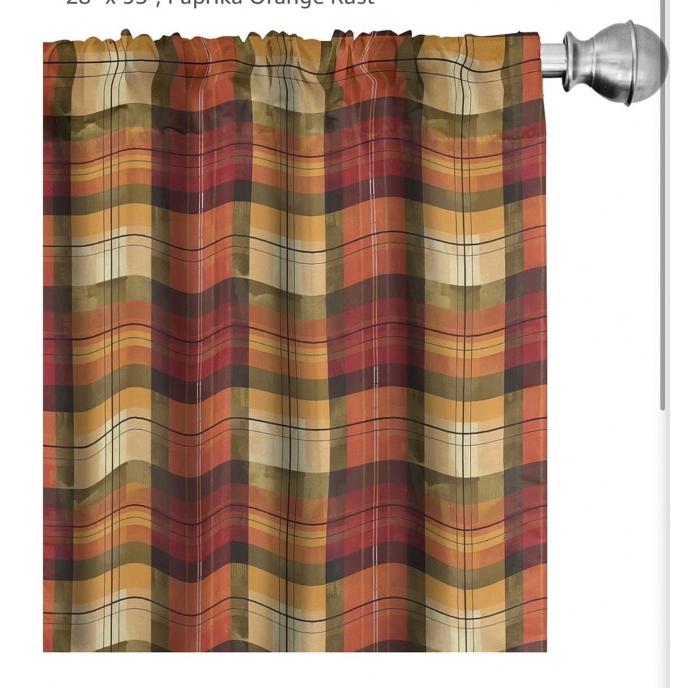 Ambesonne Fall Window Curtains 56x95 Paprika Orange Rust Plaid Checker 2 Panels